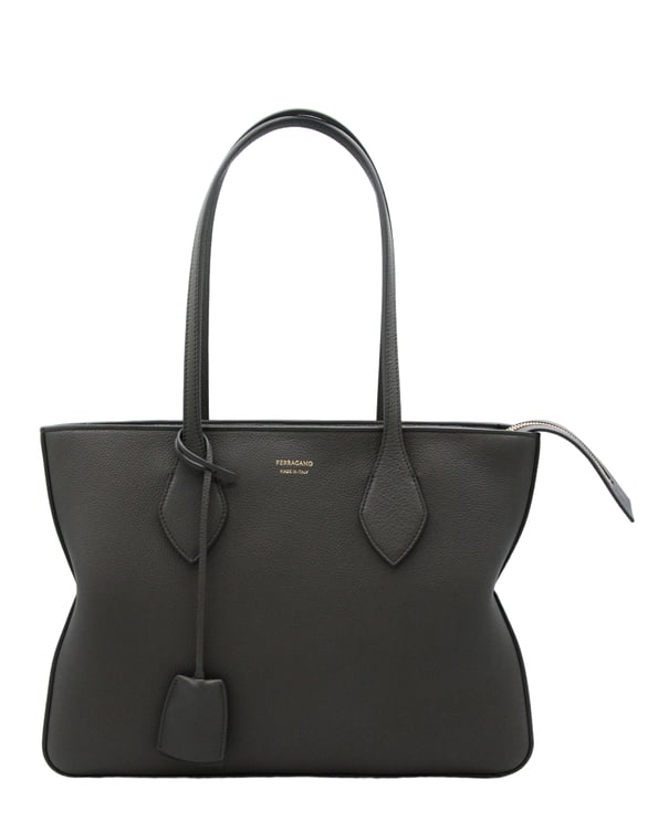 Ferragamo Structured Tote Bag with Smooth Pebbled Texture