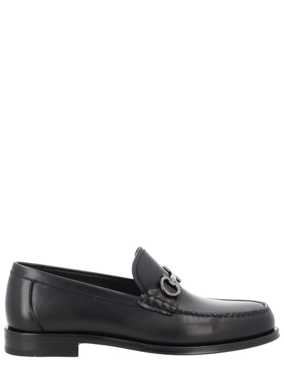 Ferragamo Classic Black Leather Loafers with Silver-Toned Bit Detail