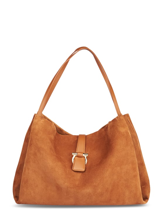 Ferragamo Medium Suede Tote with Leather Accents