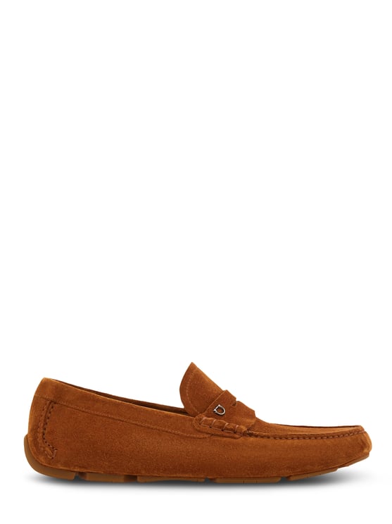 Ferragamo Classic Suede Loafers with Metallic Accent and Traction Sole
