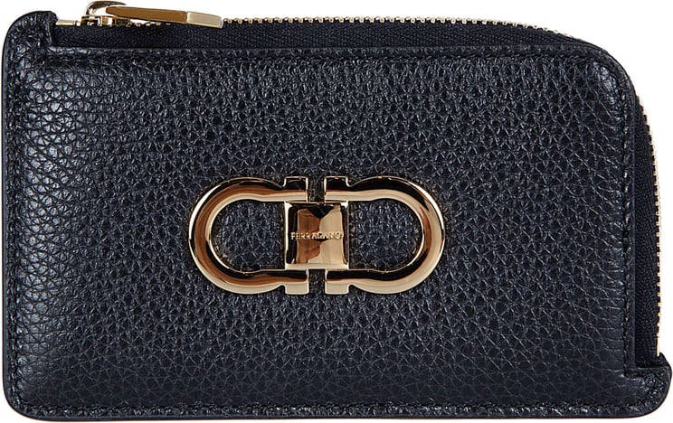 Ferragamo Compact Textured Calf Leather Wallet with Gold Clasp