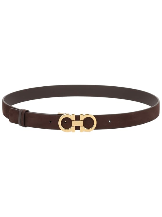Ferragamo Dark Brown Reversible Gold Buckle Belt