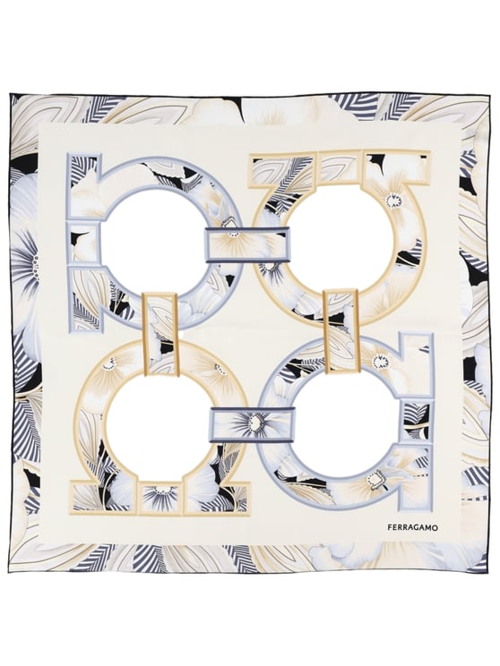 Ferragamo Square Silk Scarf with Floral and Geometric Design