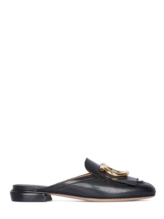 Ferragamo Textured Leather Flat Slip-On Shoes with Decorative Buckle