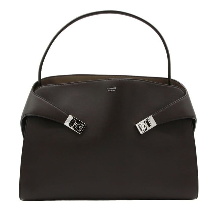 Ferragamo Structured Handbag With Silver-Tone Accents And Top Handle