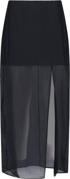Filippa K Black Layered Sheer Midi Slit Skirt