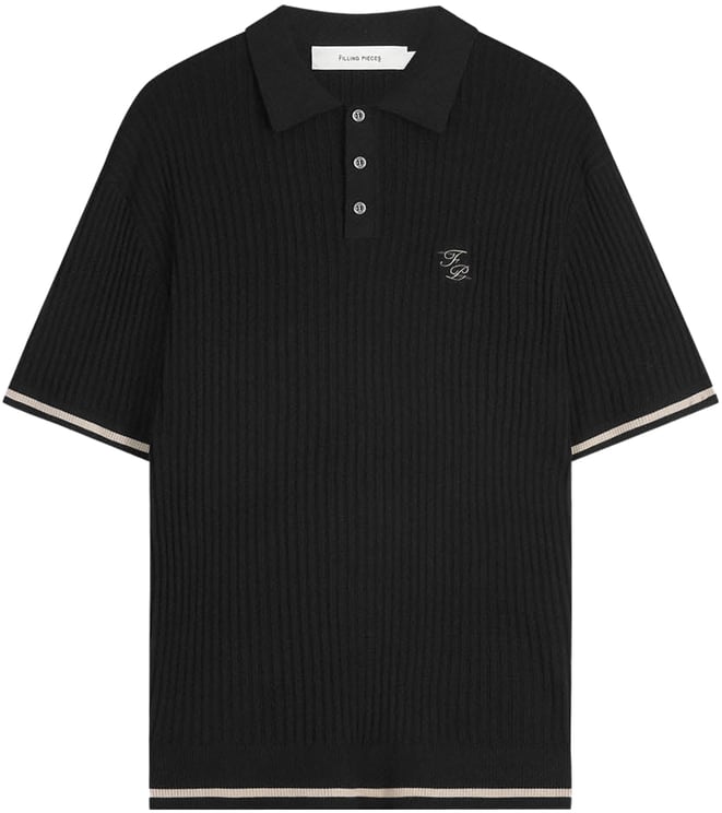 Filling Pieces Fine Knit Polo All Black