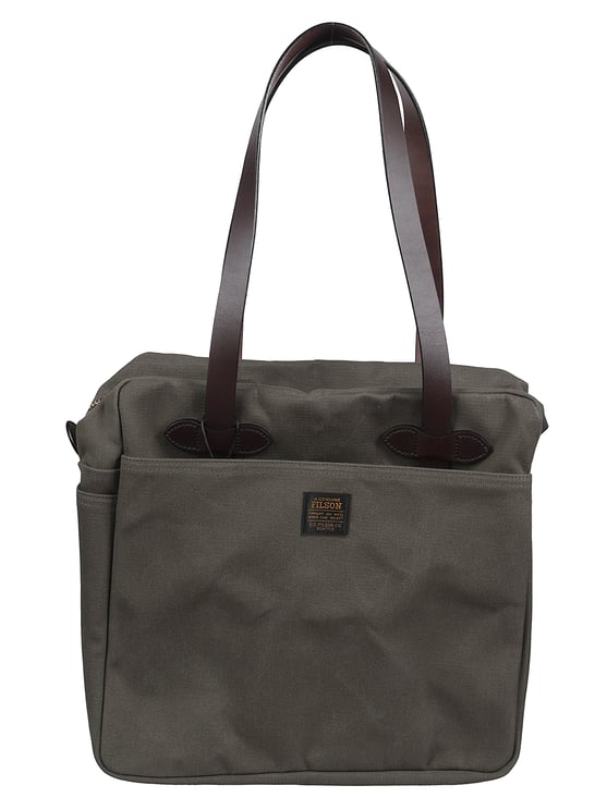 Filson Grey Twill Leather Handle Tote Bag