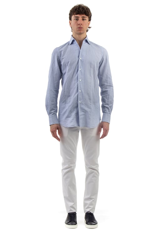 Finamore 1925 Napoli Ustica Collar Stripe Cotton Tailored Shirt