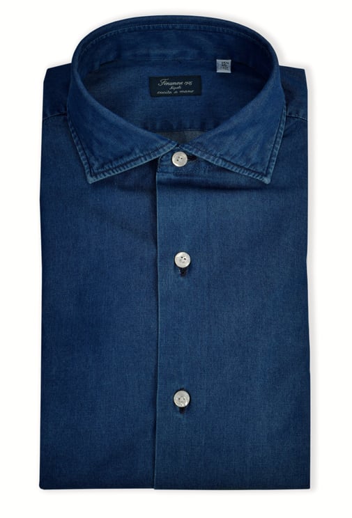Finamore 1925 Napoli Stone Washed Denim Tailored Shirt Milano Line