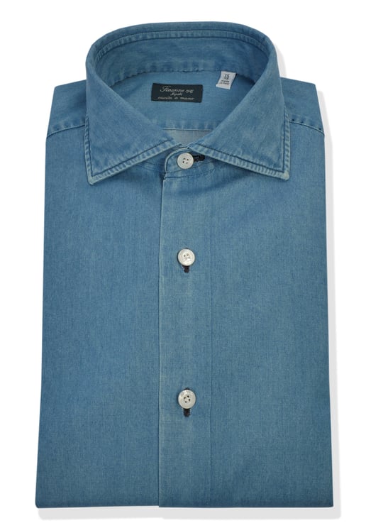 Finamore 1925 Napoli Bleached Denim Tailored Shirt Milano Line