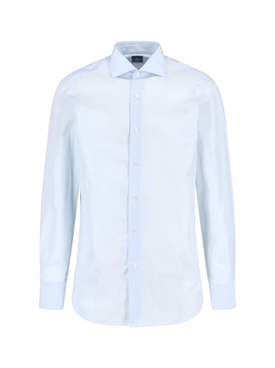Finamore 1925 Napoli "Milano" Shirt, In Light Blue Cotton, Classic Collar
