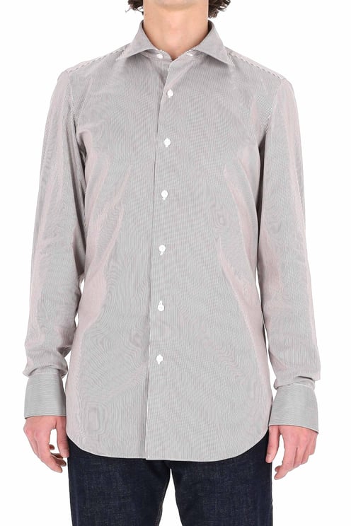 Finamore 1925 Napoli Twill 120'S Structured Tailored Shirt with Vertical Pinstripes