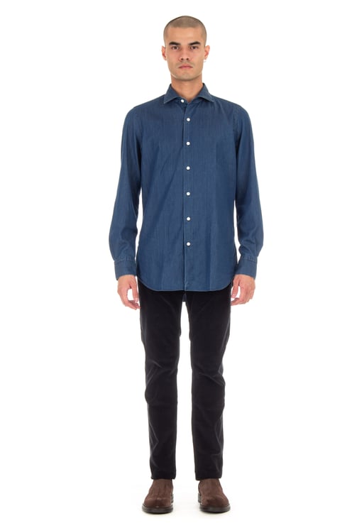 Finamore 1925 Napoli Twill Denim Tailored Shirt Milano Line