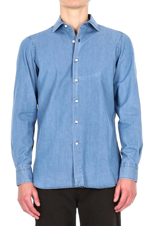 Finamore 1925 Napoli Napoli Line Washed Denim Tailored Shirt
