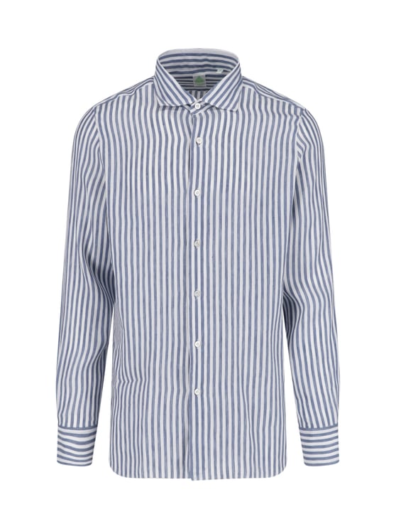 Finamore 1925 Napoli Blue Striped Classic Collar Linen Shirt