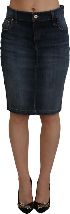 Fiorucci Fiorucci Dark Blue Washed Mid Waist Pencil Cut Denim Skirt