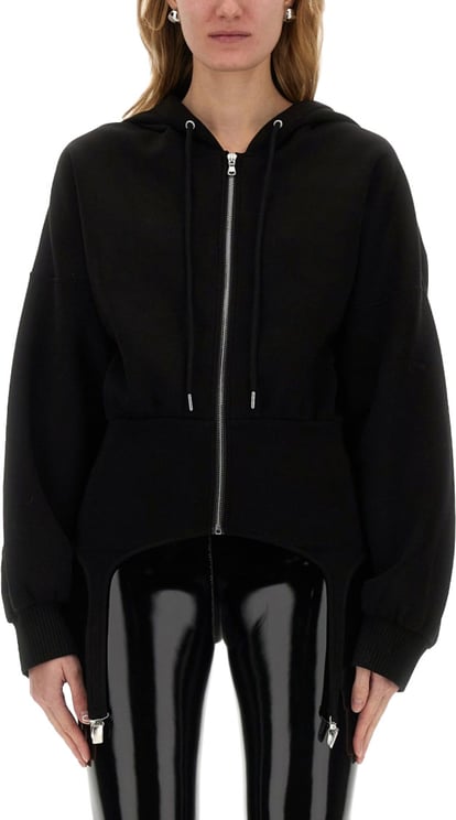 Fiorucci Cropped Black Sweatshirt With Suspender Detail