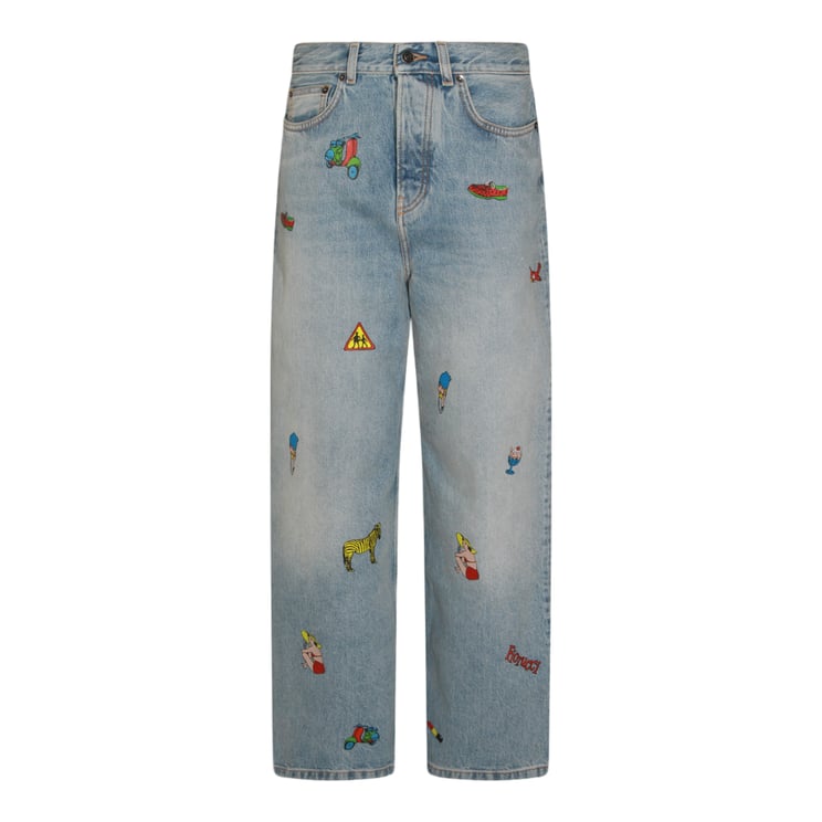 Fiorucci Light Blue Denim Jeans With Playful Embroidery And Relaxed Fit