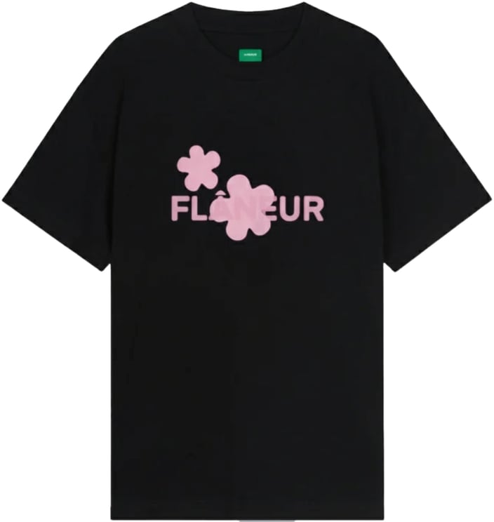 FLÂNEUR Biologisch bloemen T-shirt ZWART/ROZE
