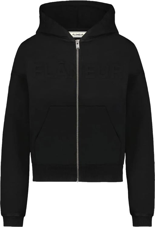 FLÂNEUR Embossed Zip-Up Hoodie | Black