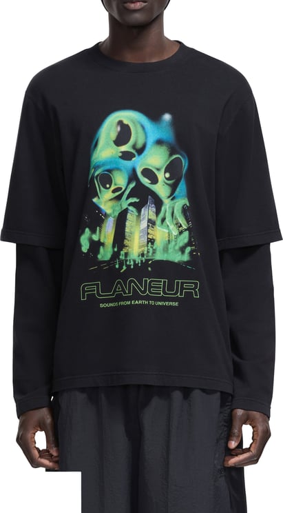 FLÂNEUR City Aliens Layered Long Sleeve | Washed Black