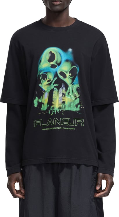 FLÂNEUR City Aliens Layered Long Sleeve | Washed Black