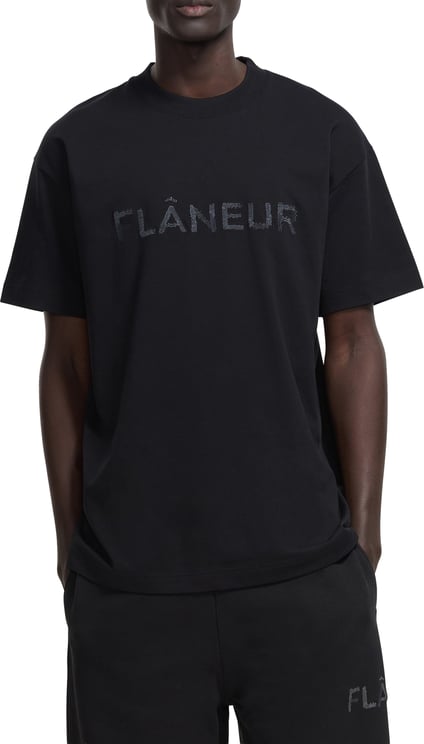 FLÂNEUR Stitched Logo T-Shirt | Black