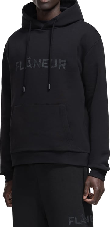 FLÂNEUR Stitched Logo Hoodie | Black
