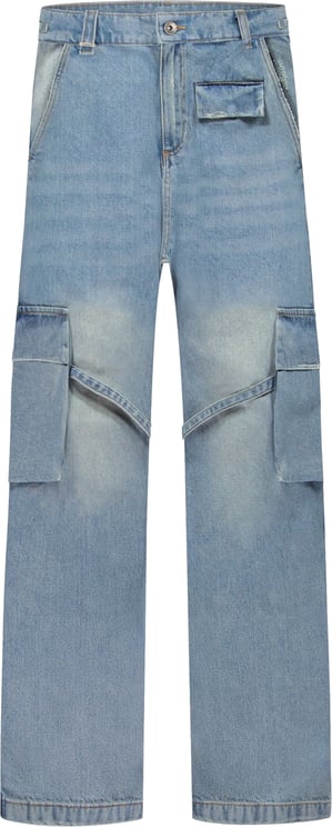 FLÂNEUR Phone Pocket Cargo Pants | Light Blue Denim