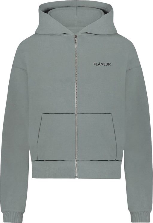 FLÂNEUR Logo Zip-Up Hoodie | Steel Green