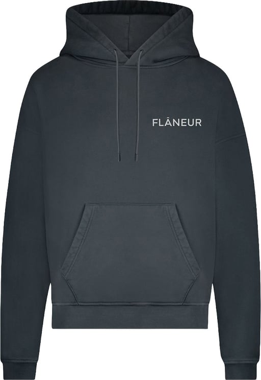 FLÂNEUR Double Logo Washed Hoodie (500GSM) | Black