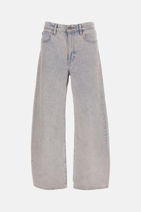 Frame High-Rise Flared Barrel-Leg Jeans in Rigid Cotton Denim