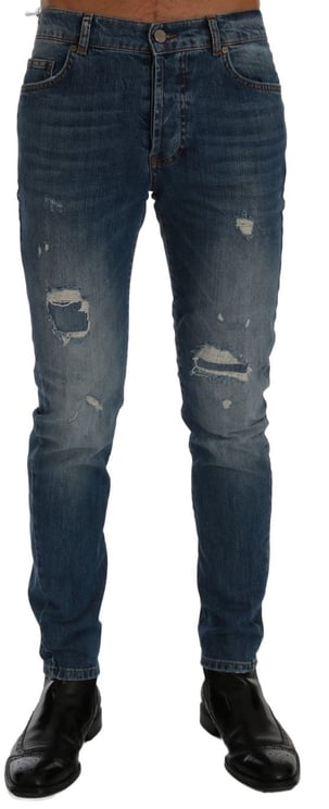 Frankie Morello Frankie Morello Blue Wash Torn Dunfermile Slim Fit Jeans