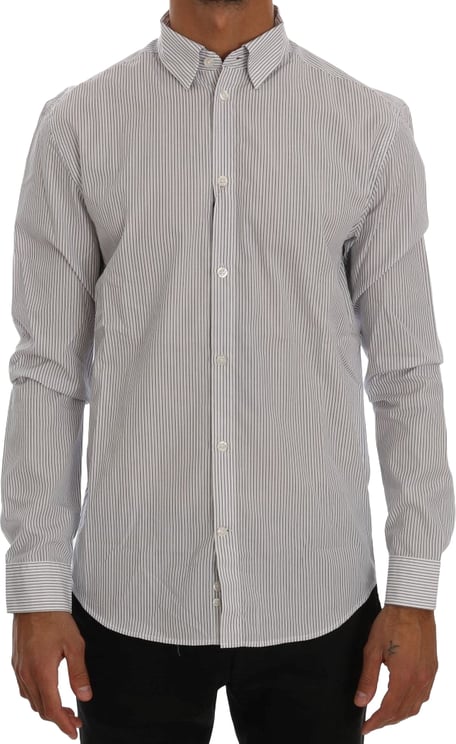 Frankie Morello Frankie Morello White Blue Striped Casual Cotton Regular Fit Shirt
