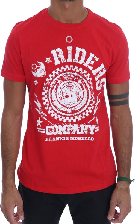 Frankie Morello Frankie Morello Red Cotton RIDERS Crewneck T-Shirt