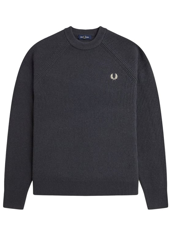 Fred Perry Wool Ribbed Knit Crewneck Sweater