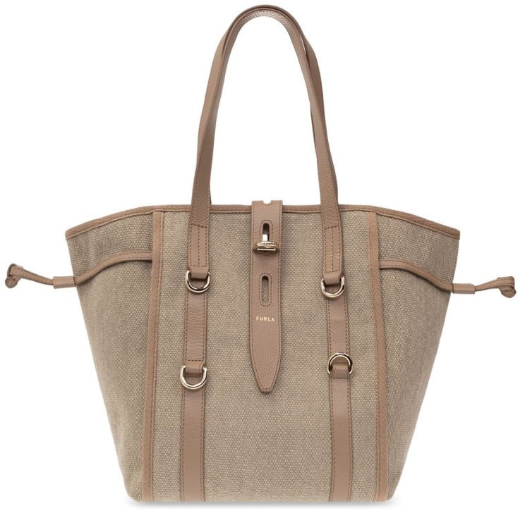 Furla Textured Fabric Handbag With Leather Accents