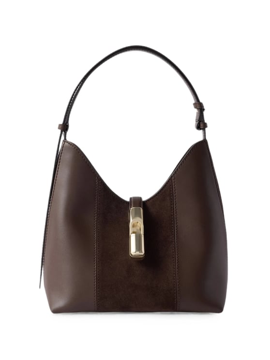 Furla Brown Hobo Bag with Suede Panel and Gold-Tone Closure