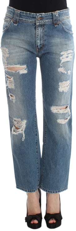 Galliano John Galliano Blue Wash Cotton Boyfriend Fit Cropped Jeans