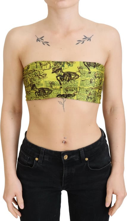 Galliano John Galliano Yellow Newspaper Print Cropped Blouse