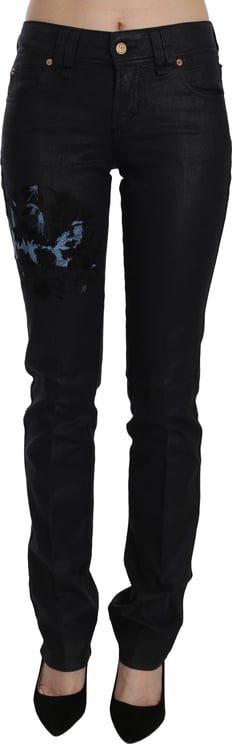Galliano John Galliano Black Swan Floral Embroidered Mid Waist Skinny Denim Jeans