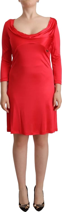 Galliano John Galliano Red Viscose 3/4 Sleeves Deep Round Neck Sheath Dress