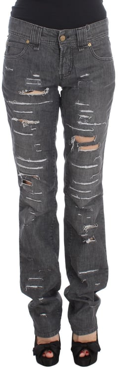 Galliano John Galliano Gray Wash Cotton Torn Straight Fit Jeans