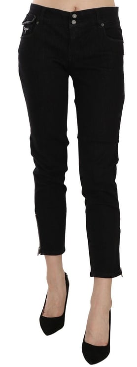 Galliano John Galliano Black Mid Waist Cropped Cut Hem Denim Casual Pants