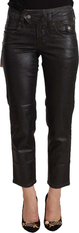 Galliano John Galliano Black Glittered Mid Waist Cotton Cropped Pants