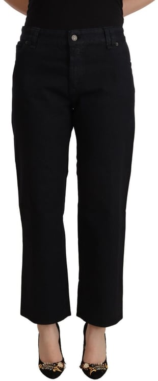 Galliano John Galliano Black Cotton Flared Cropped High Waist Denim Jeans