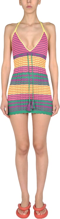 Gallo V-Neck Mini Dress With Back Knot Closure
