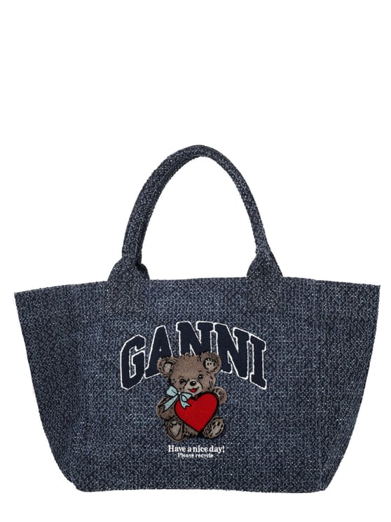 Ganni Neutral Trapeze Bear Organic Cotton Tote Bag