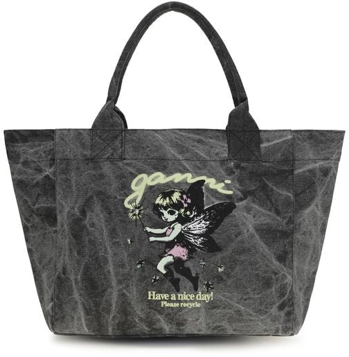 Ganni Ganni Gray Recycled Cotton Shoulder Bag